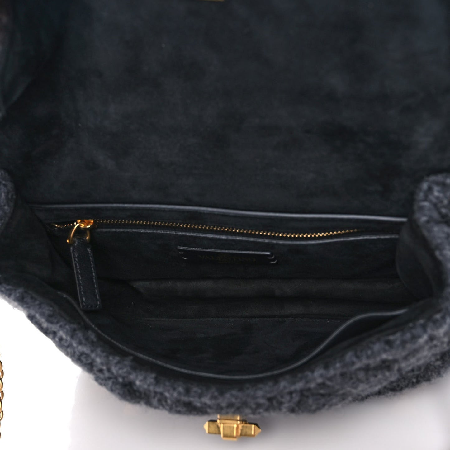 Cashmere Knit Medium Roman Stud Shoulder Bag Grey