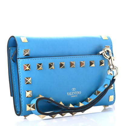 Valentino Garavani Vitello Rockstud Flip Lock Wristlet Wallet Parrot 2 of 11