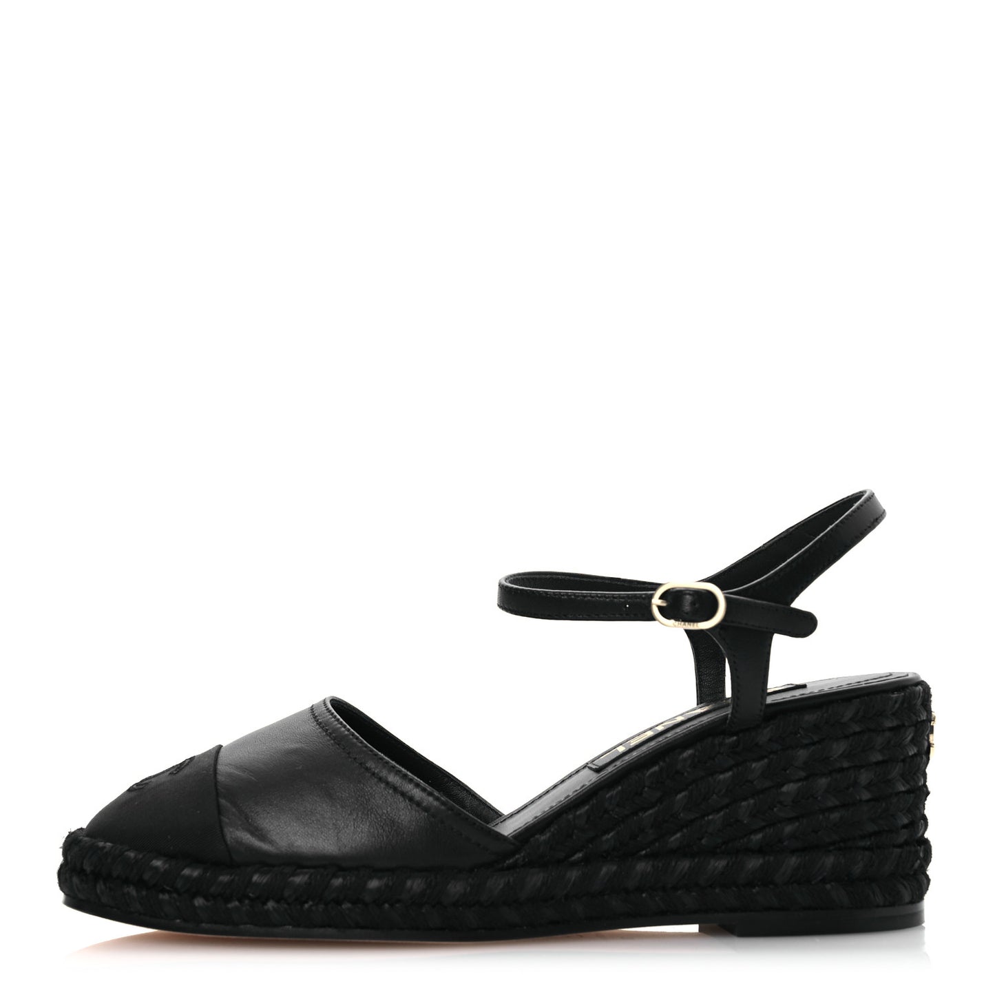 Lambskin Grosgrain CC Espadrilles Wedges 38 Black