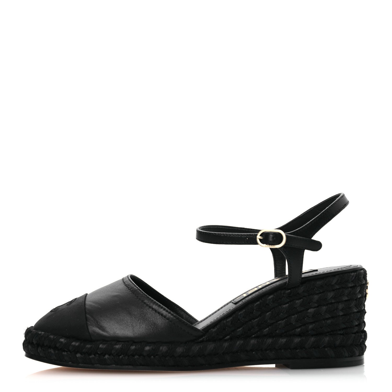 Chanel Lambskin Grosgrain CC Espadrilles Wedges 38 Black 1 of 14