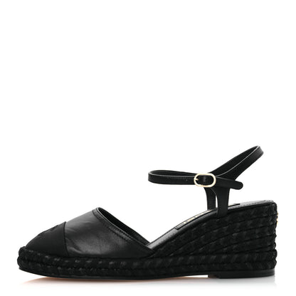 Chanel Lambskin Grosgrain CC Espadrilles Wedges 38 Black 1 of 14