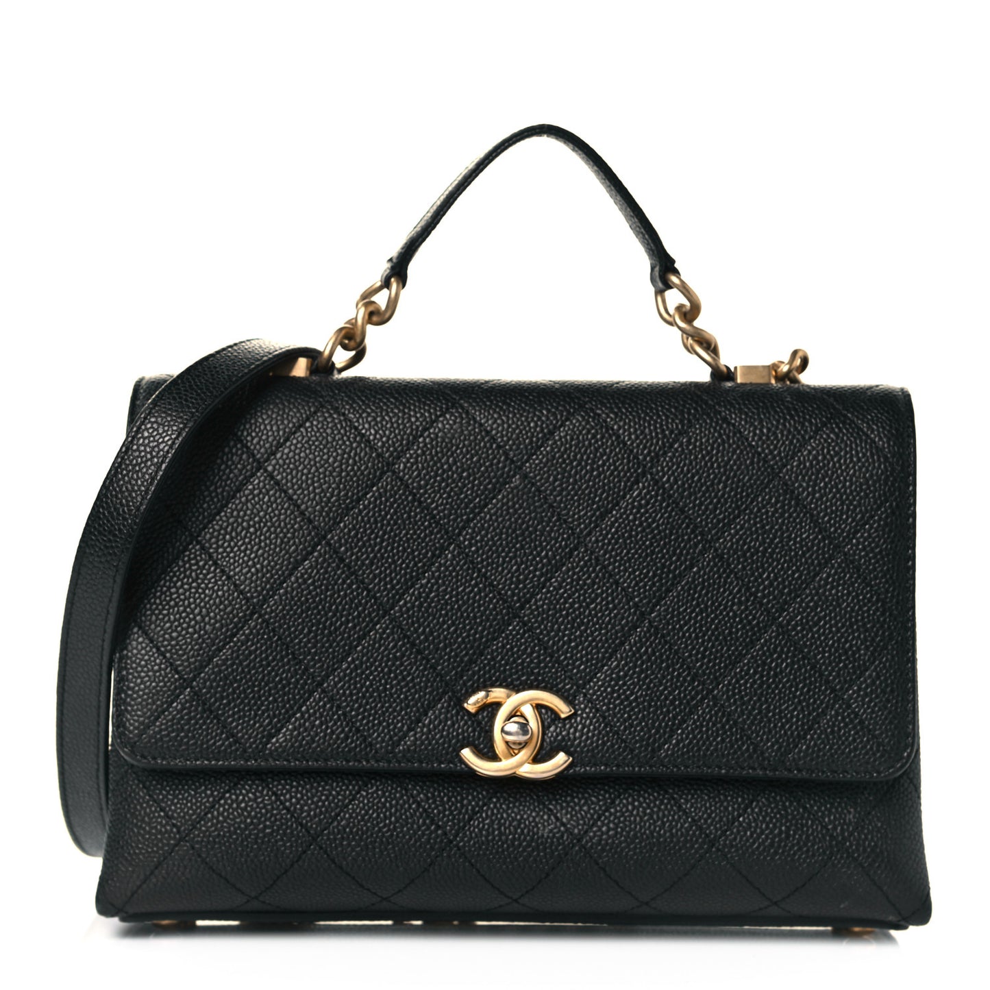 Grained Calfskin Small Stitched Flap Black