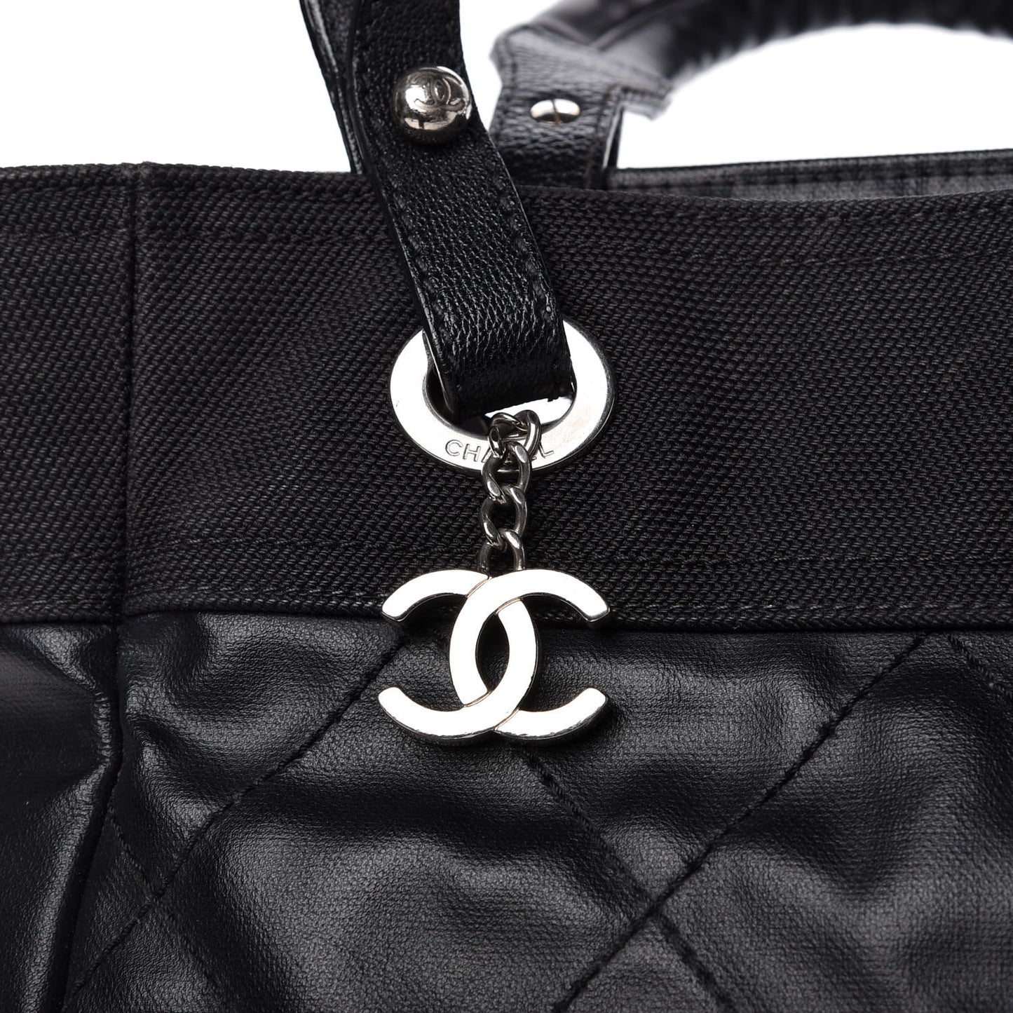 Coated Canvas Quilted Small Paris Biarritz Tote Black