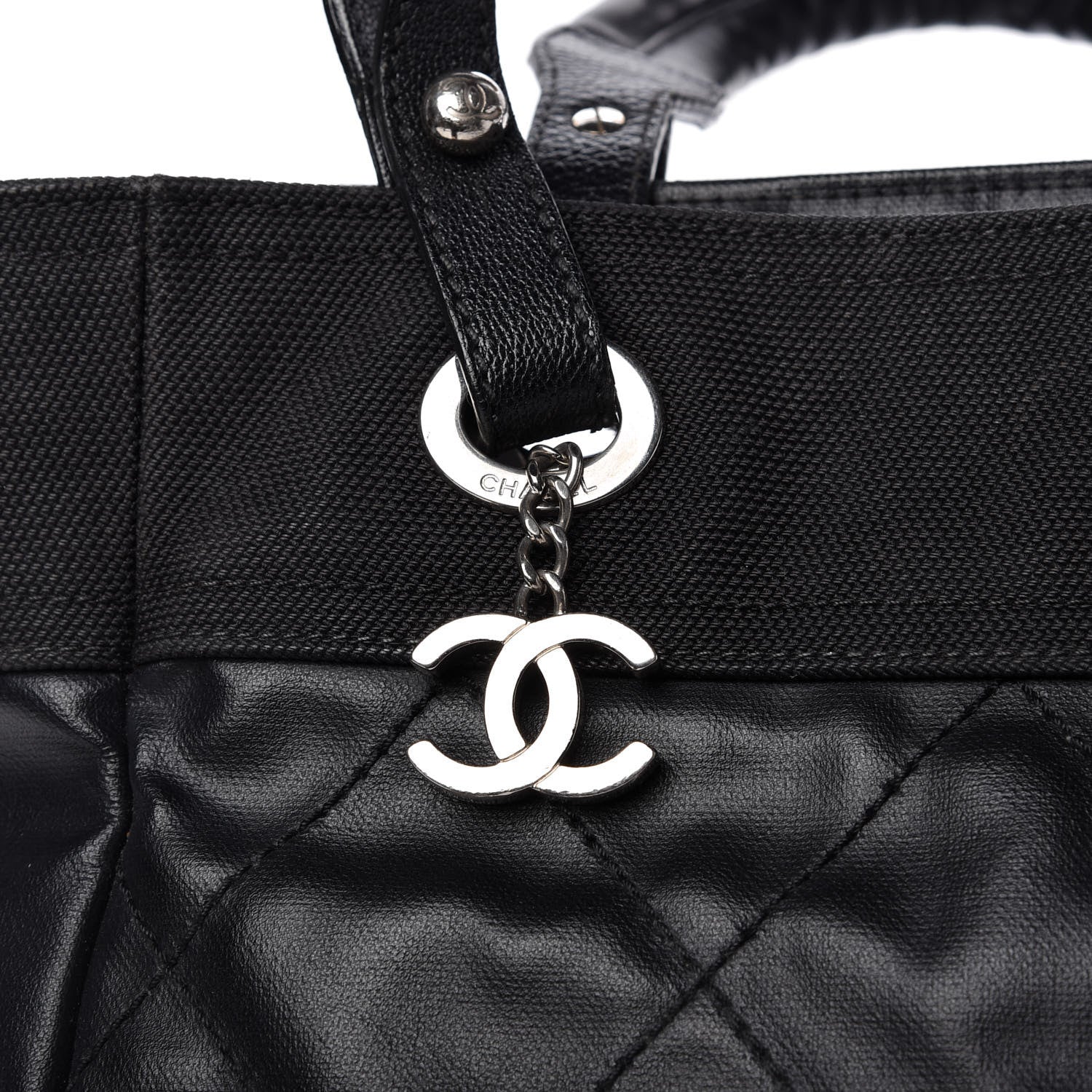 Chanel Coated Canvas Quilted Small Paris Biarritz Tote Black 9 of 9