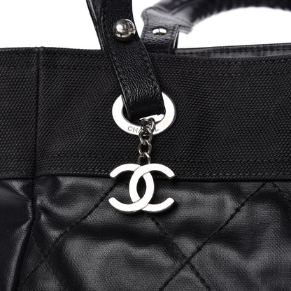 Chanel Coated Canvas Quilted Small Paris Biarritz Tote Black 9 of 9