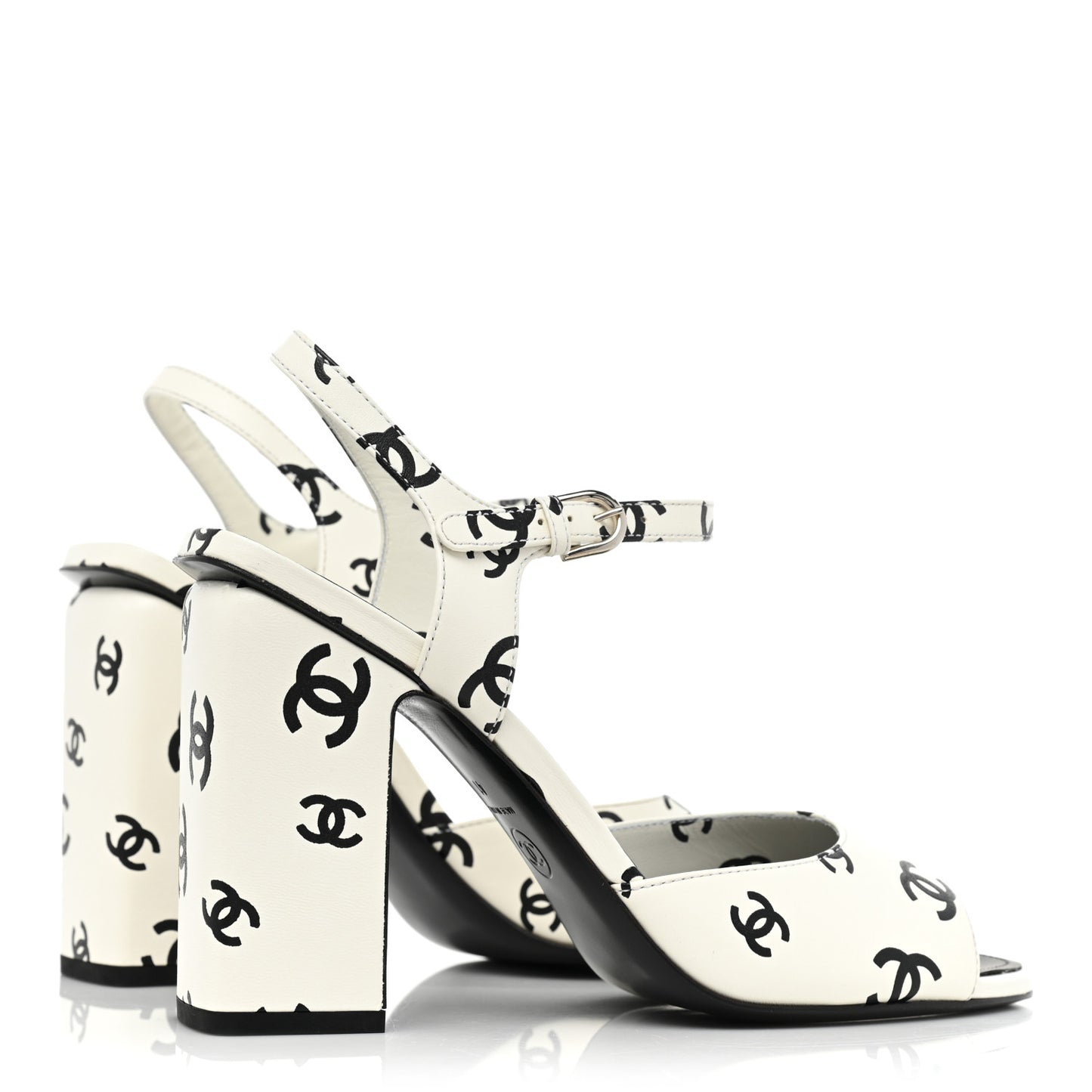Printed Lambskin CC Sandals 41 White Black