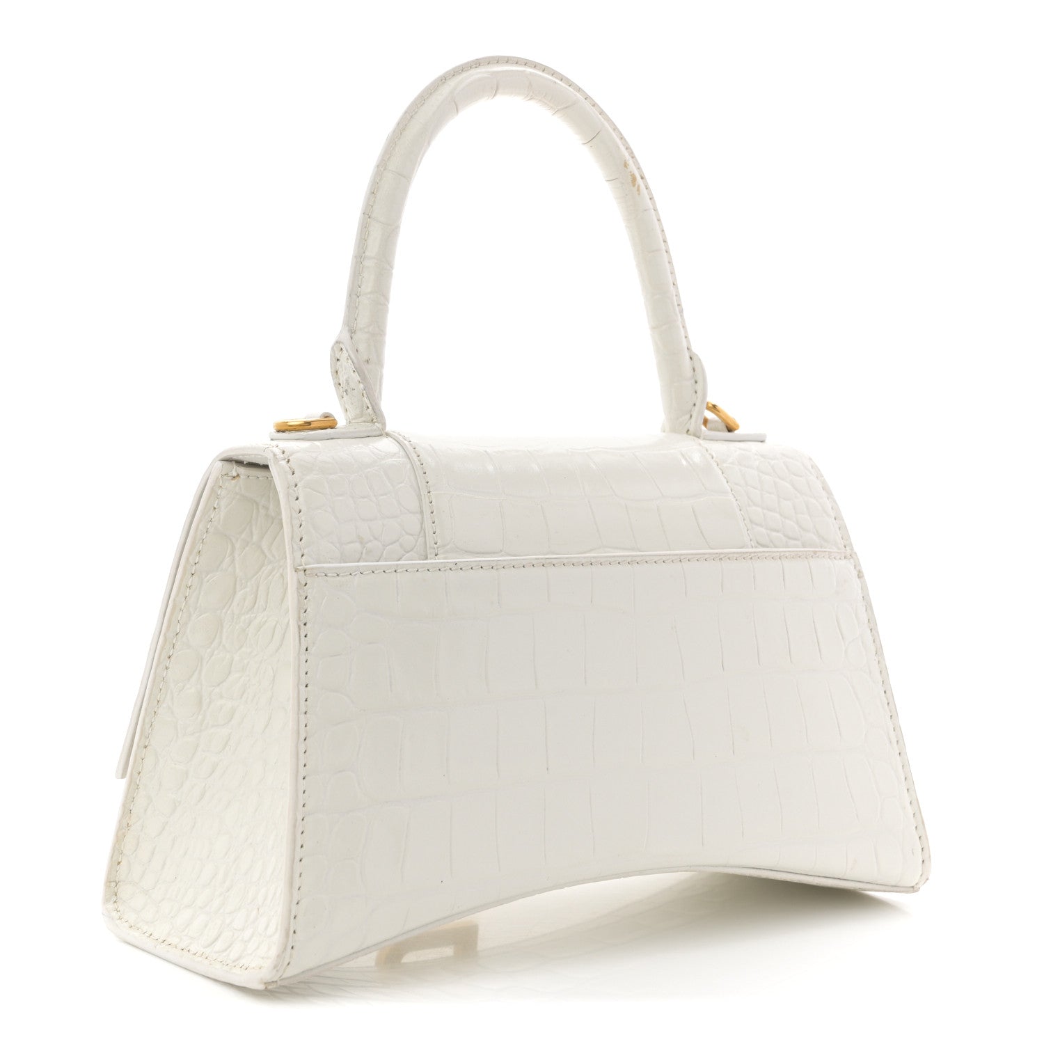 Balenciaga Calfskin Crocodile Embossed Small Hourglass Top Handle Bag White 3 of 15