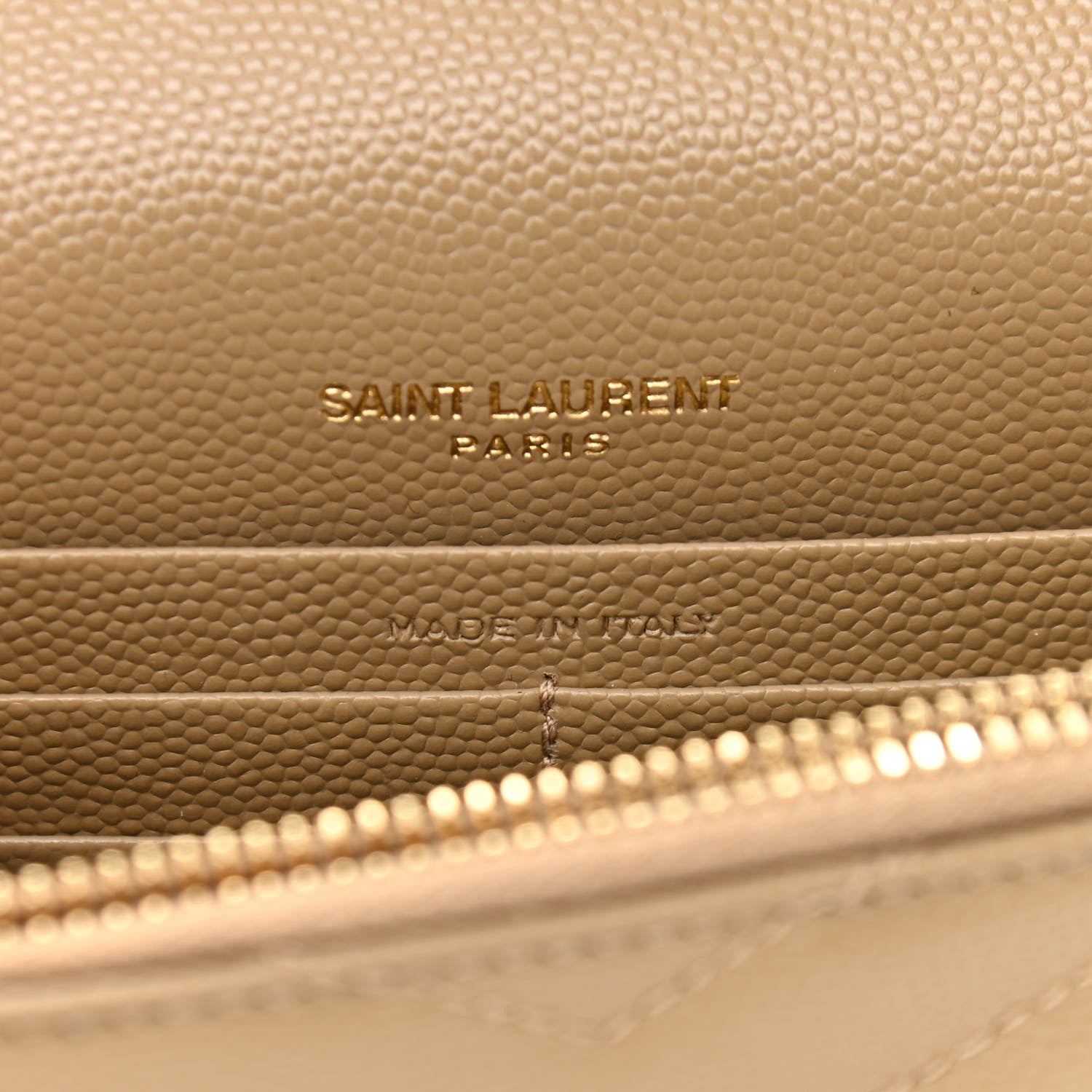 Saint Laurent Grain De Poudre Matelasse Chevron Monogram Envelope Chain Wallet Dark Latte 6 of 10