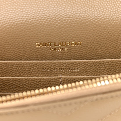 Saint Laurent Grain De Poudre Matelasse Chevron Monogram Envelope Chain Wallet Dark Latte 6 of 10
