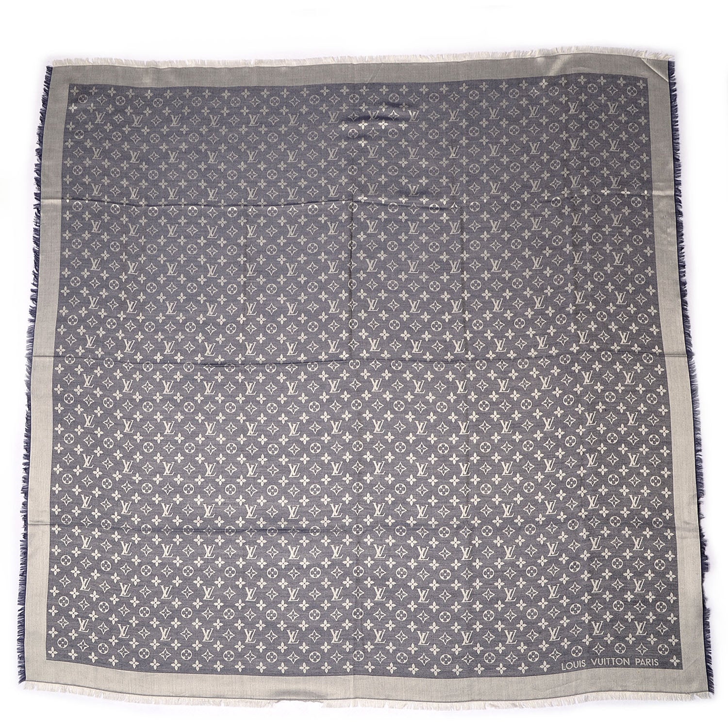 Louis Vuitton Wool Silk Monogram Denim Shawl Blue 3 of 5
