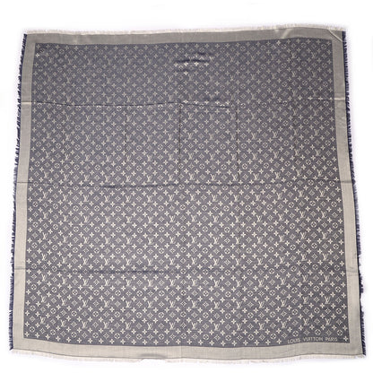 Louis Vuitton Wool Silk Monogram Denim Shawl Blue 3 of 5