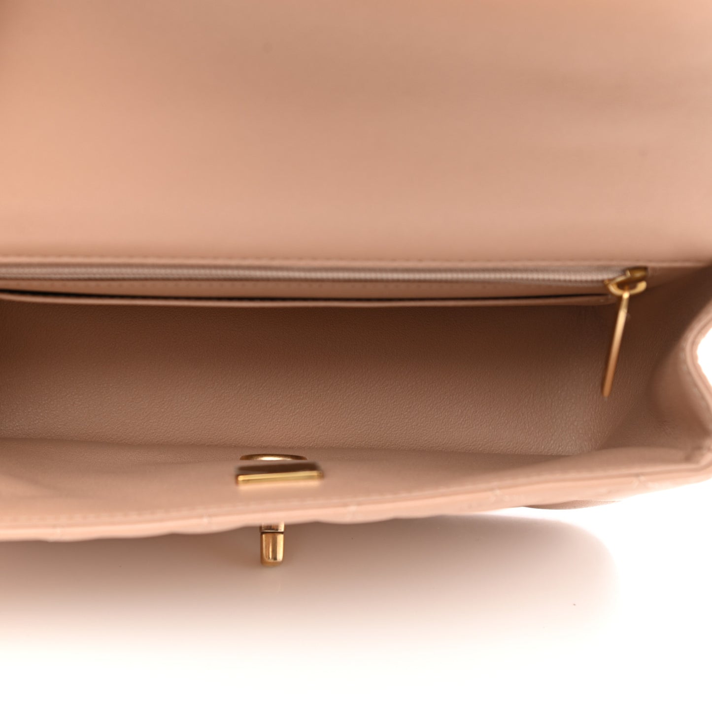 Lambskin Quilted Mini Top Handle Rectangular Flap Beige