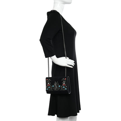 Saint Laurent Suede Small Monogram Stone Studded Kate Satchel Black Turquoise Coral 2 of 17
