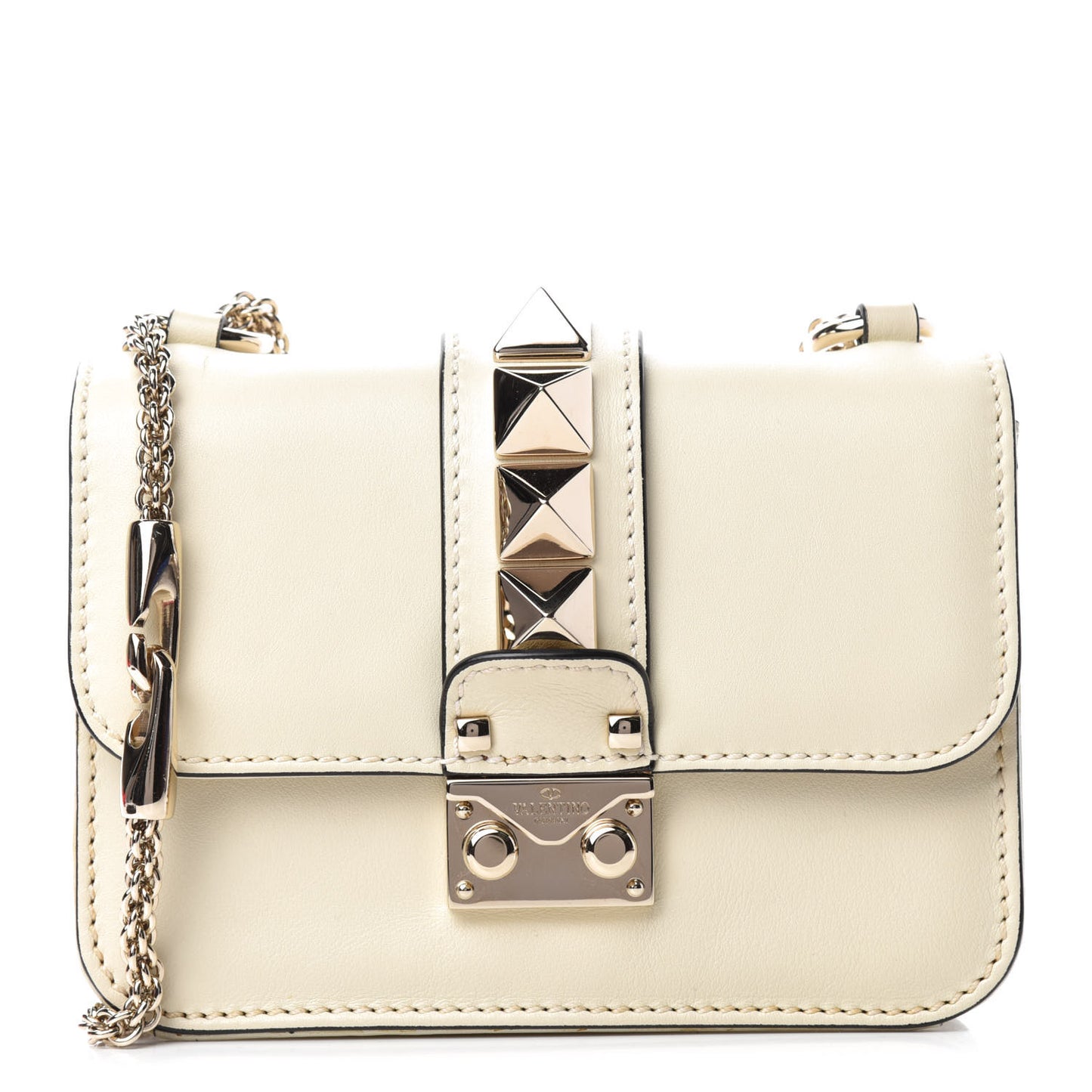 Vitello Mini Glam Lock Rockstud Flap White