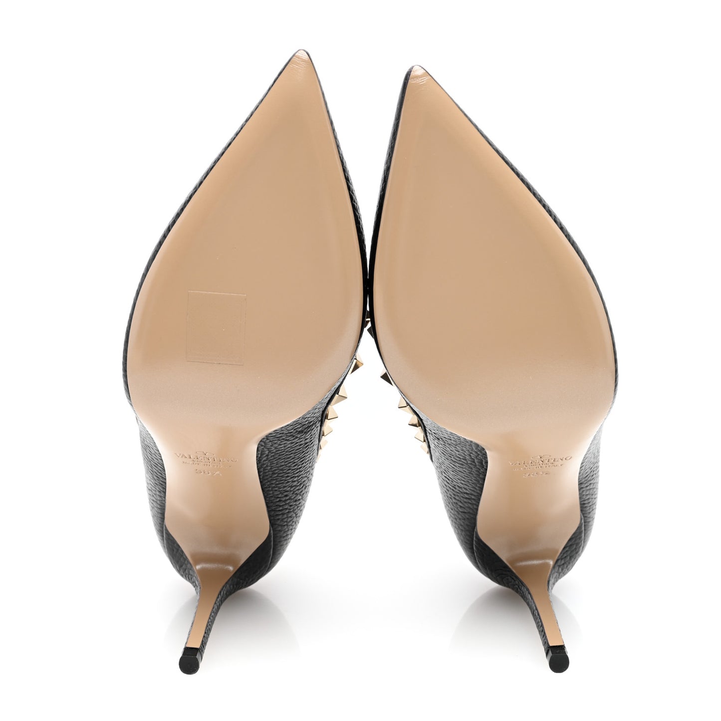 Pebbled Calfskin Rockstud 85mm Pumps 38.5 Black