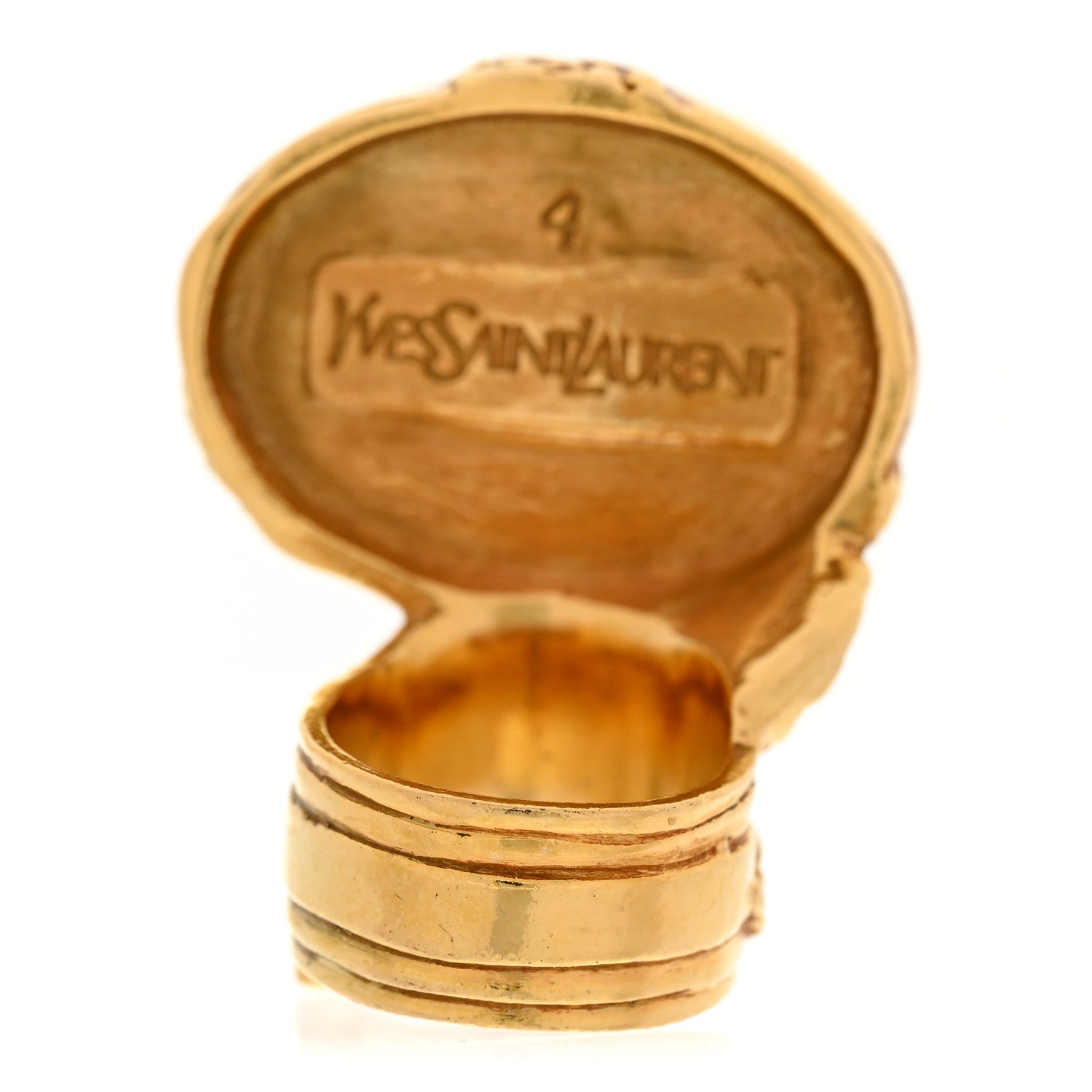 Saint Laurent Glass Cabochon Arty Ovale Ring 47 4 Gold Turquoise 3 of 5