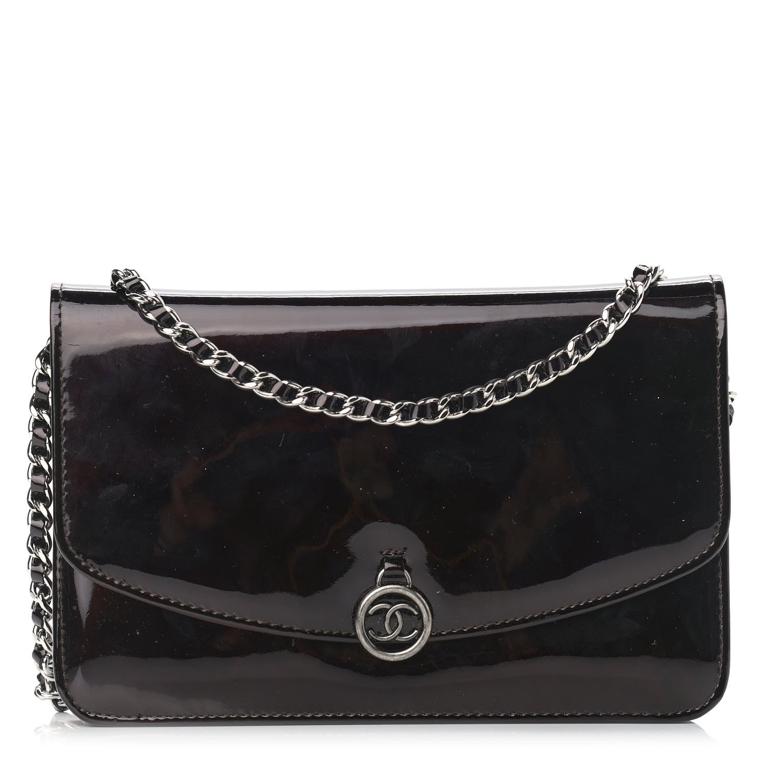 Chanel Patent Timeless CC Wallet On Chain WOC Burgundy 1 of 10