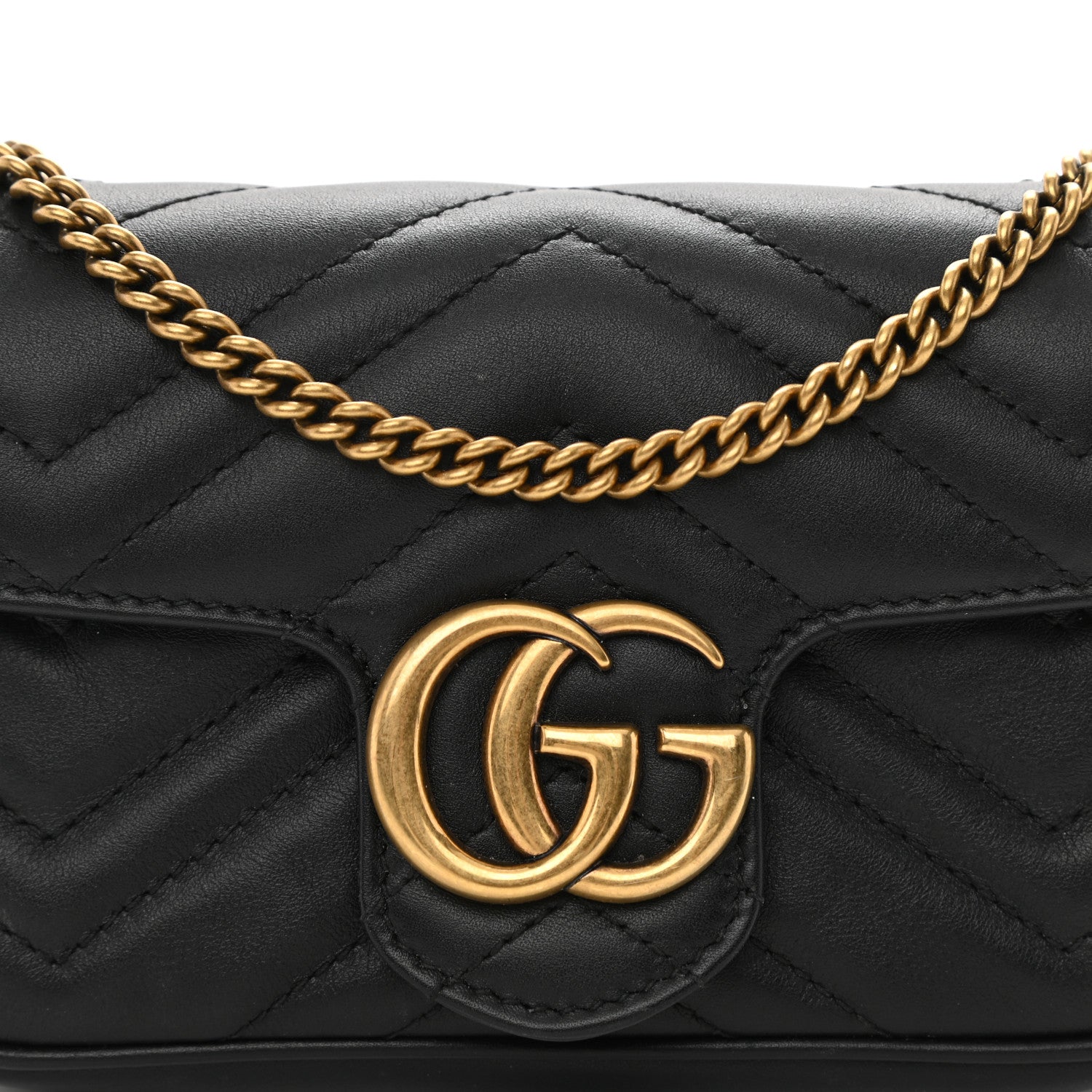 Gucci Calfskin Matelasse Super Mini GG Marmont Shoulder Bag Black 8 of 9