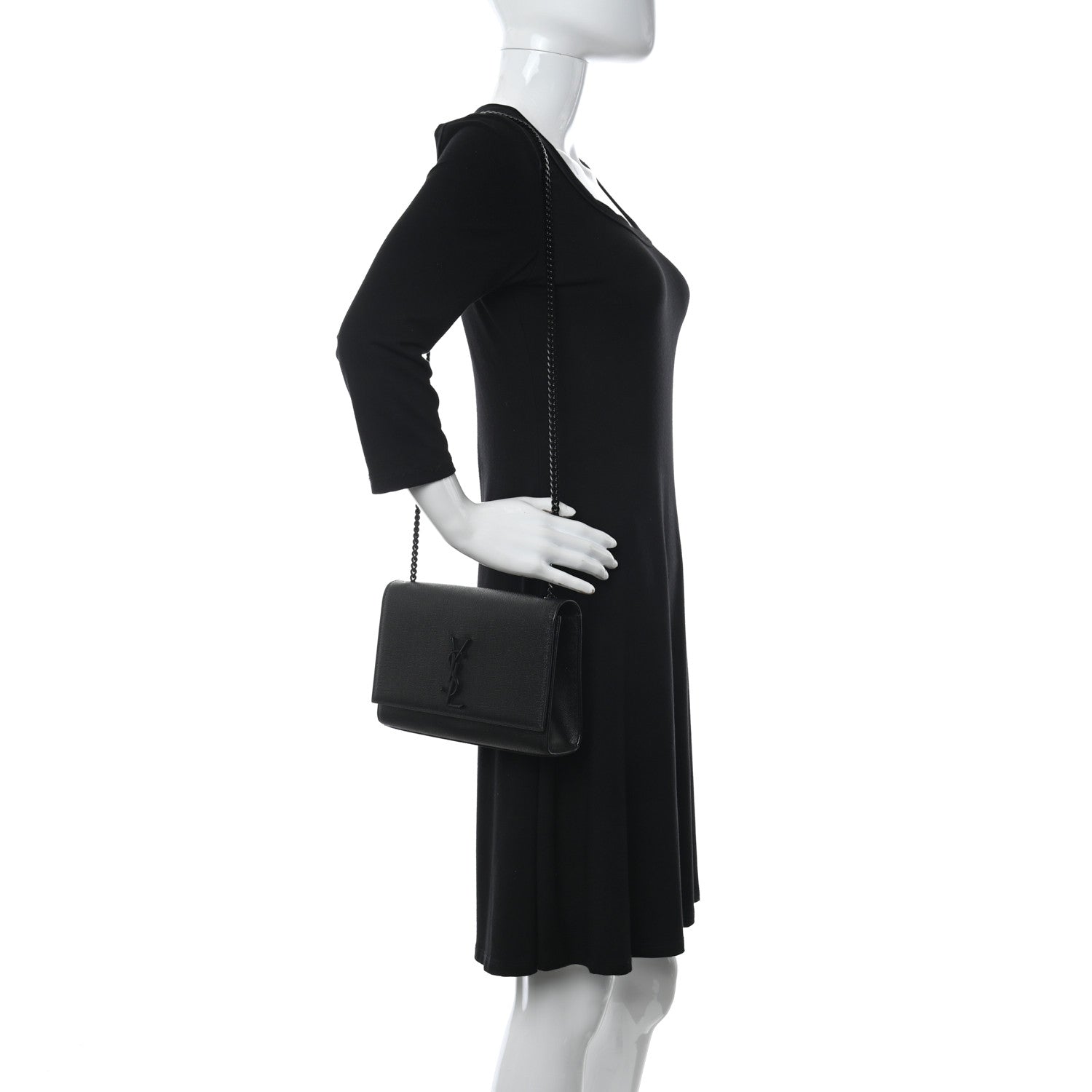 Saint Laurent Grain De Poudre Medium Classic Monogram Kate Satchel Black 2 of 9