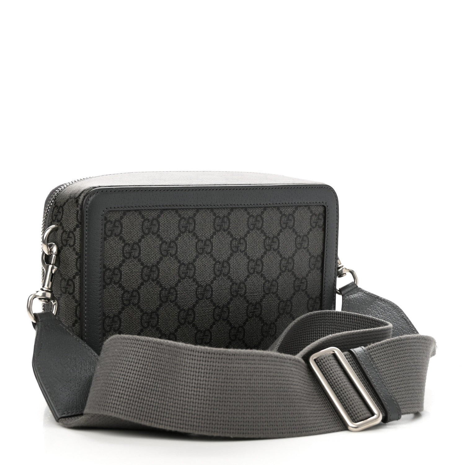 Gucci GG Supreme Monogram Textured Dollar Calfskin Small Ophidia Top Handle Shoulder Grey Black Graphite Grey 3 of 10