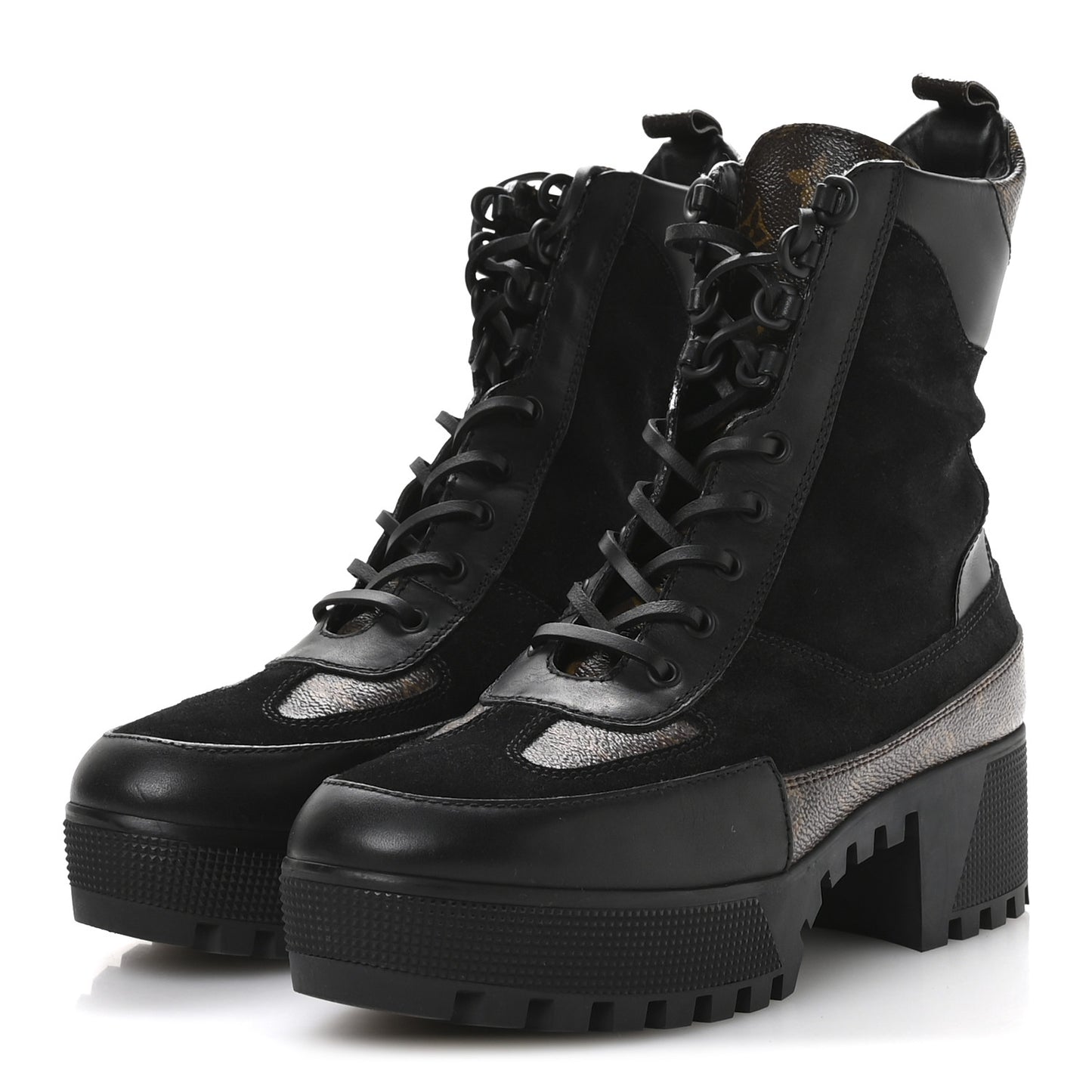 Suede Calfskin Monogram Laureate Platform Desert Boots 40.5 Black
