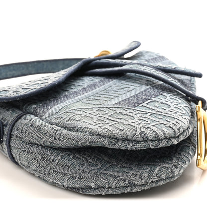 Christian Dior Oblique Embroidered Saddle Bag Denim Blue 9 of 12