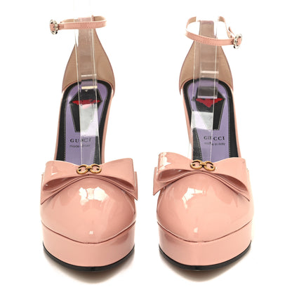 Gucci Patent Crystal GG Bow Sadie Spike Ankle Strap d'Orsay Platform High Heel Pumps 40 Perfect Pink 2 of 8