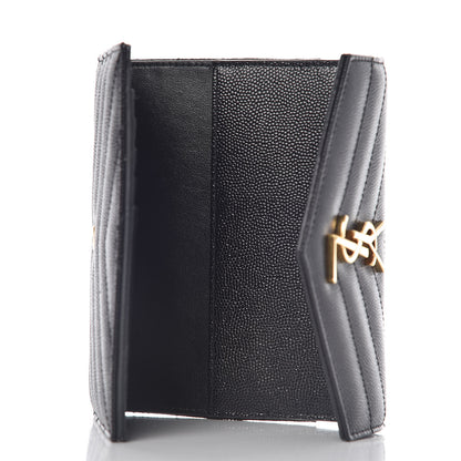 Saint Laurent Grain De Poudre Matelasse Chevron Small Monogram Passport Case Black 5 of 7