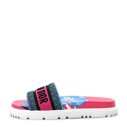 Christian Dior Canvas D-Flower Pop Embroidered Dway 10mm Slide Sandals 38.5 Pink Blue Multicolor 1 of 7