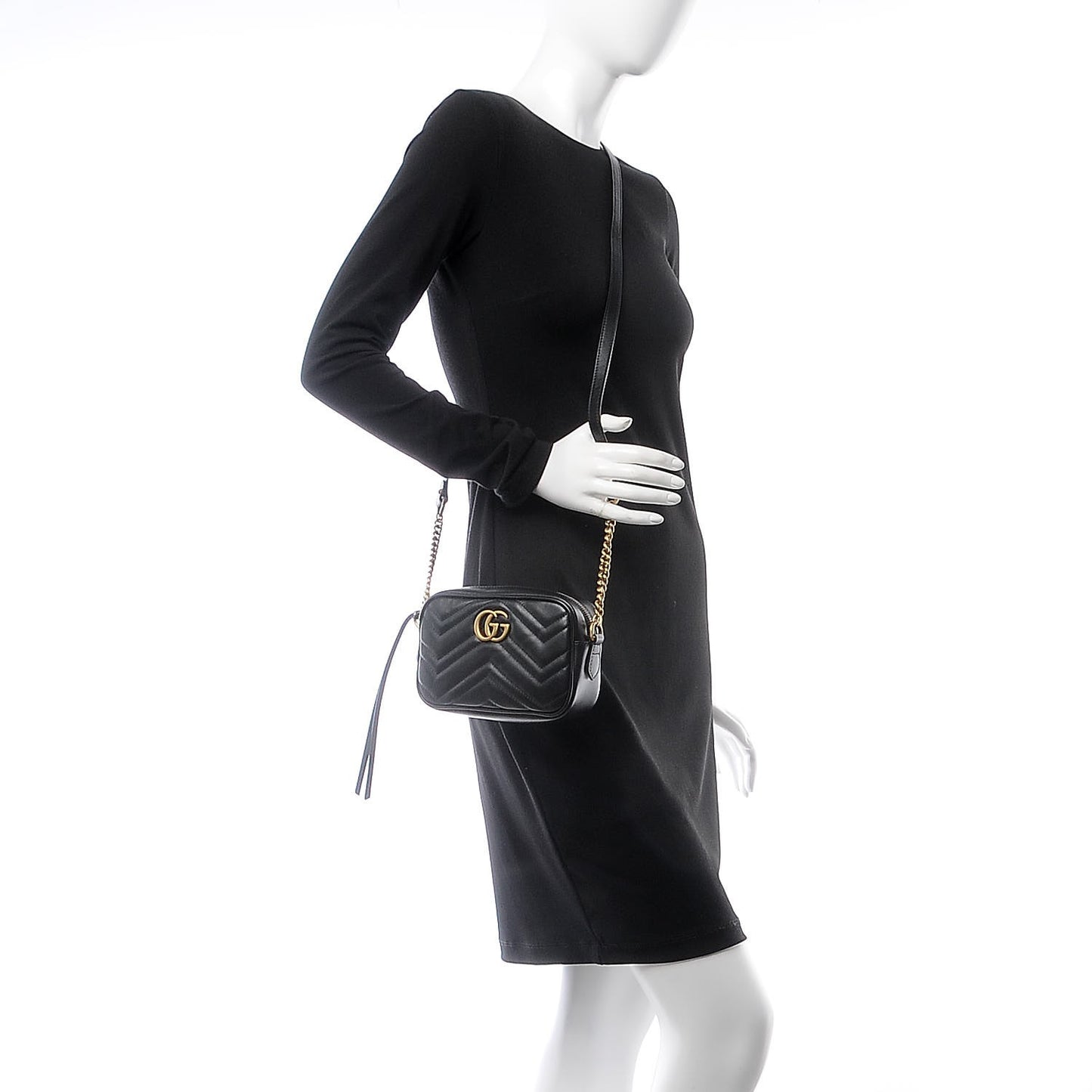 Calfskin Matelasse Mini GG Marmont Chain Shoulder Bag Black