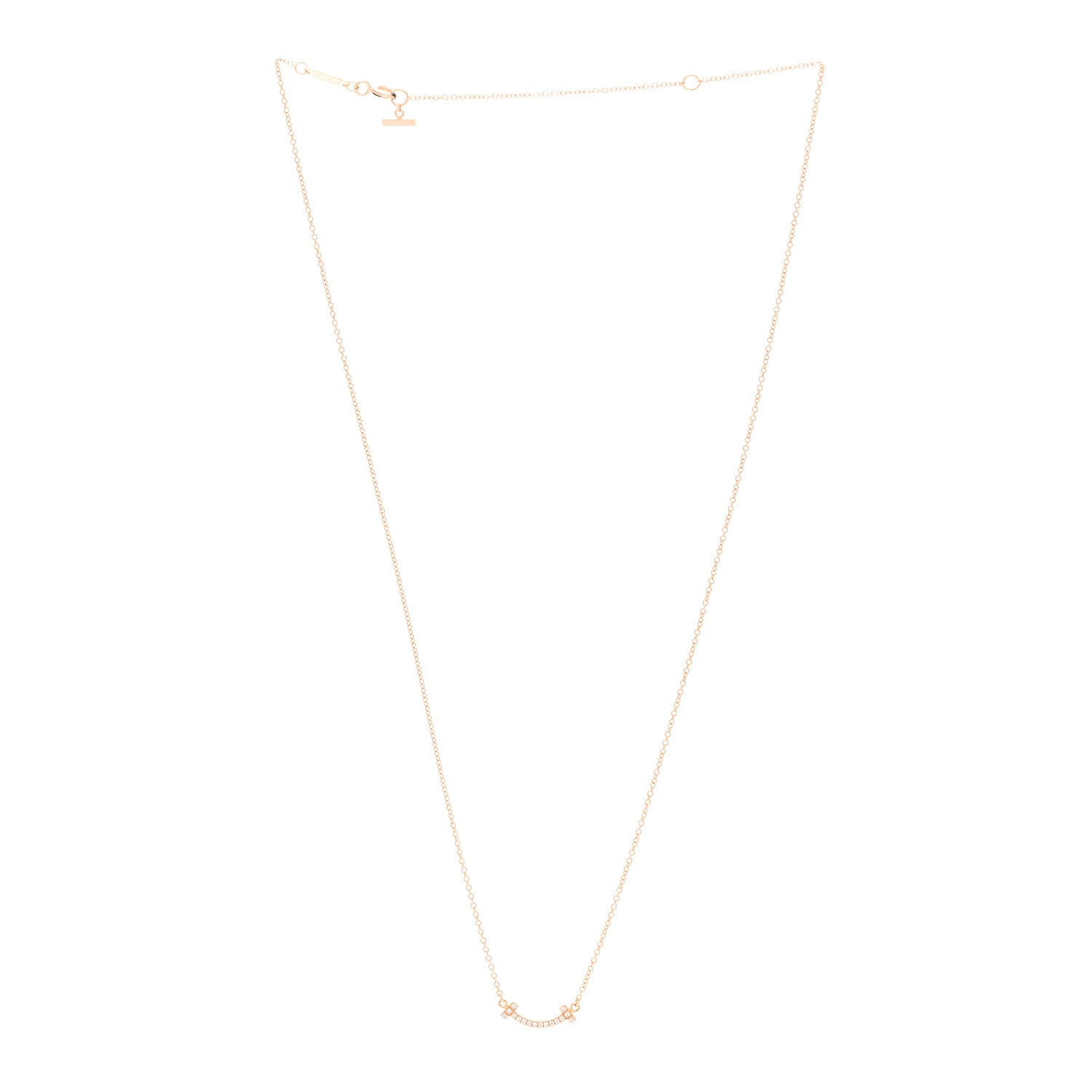 Tiffany 18K Rose Gold Diamond Mini T Smile Pendant Necklace 3 of 5