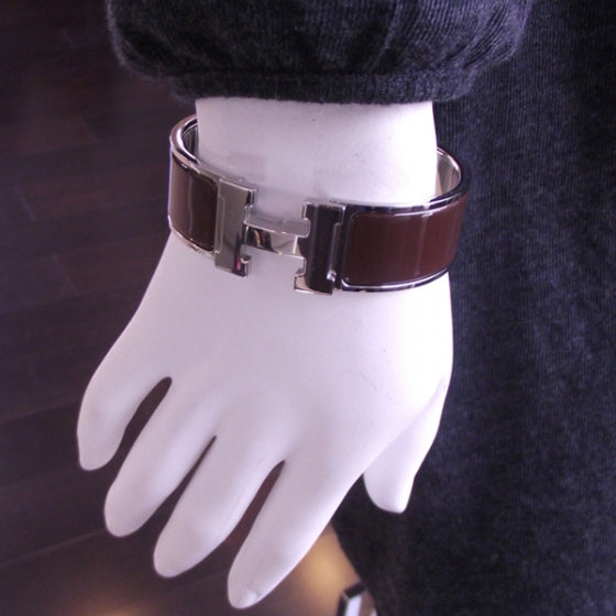 Hermes Clic Clac H Wide Bracelet Silver / Palladium Moka 2 of 5