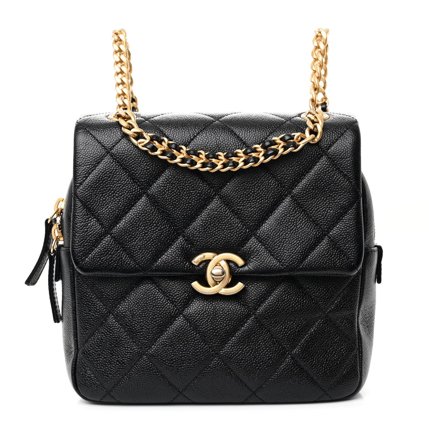 Shiny Caviar Quilted Chain Melody Backpack Black