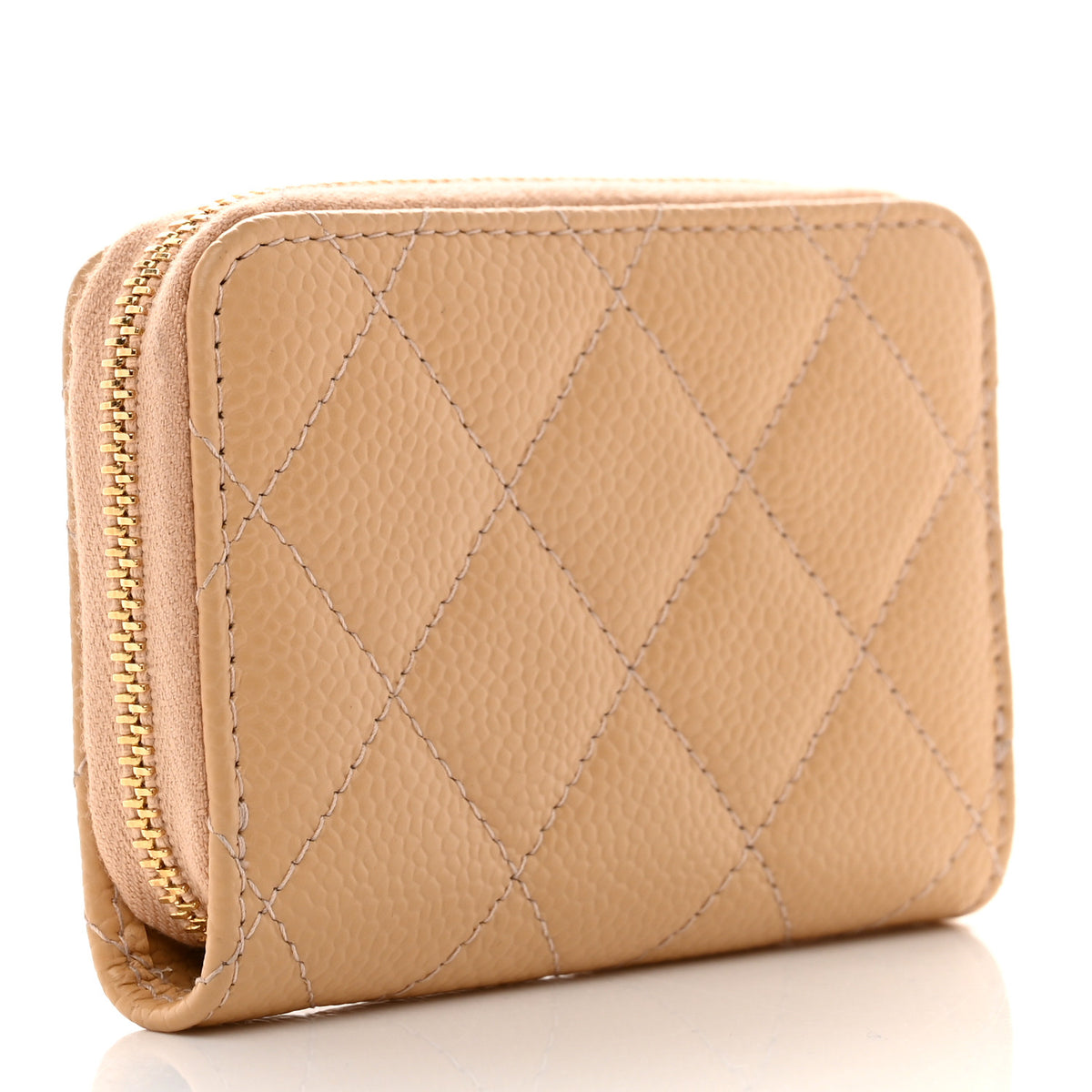 Caviar Quilted Zip Around Coin Purse Beige