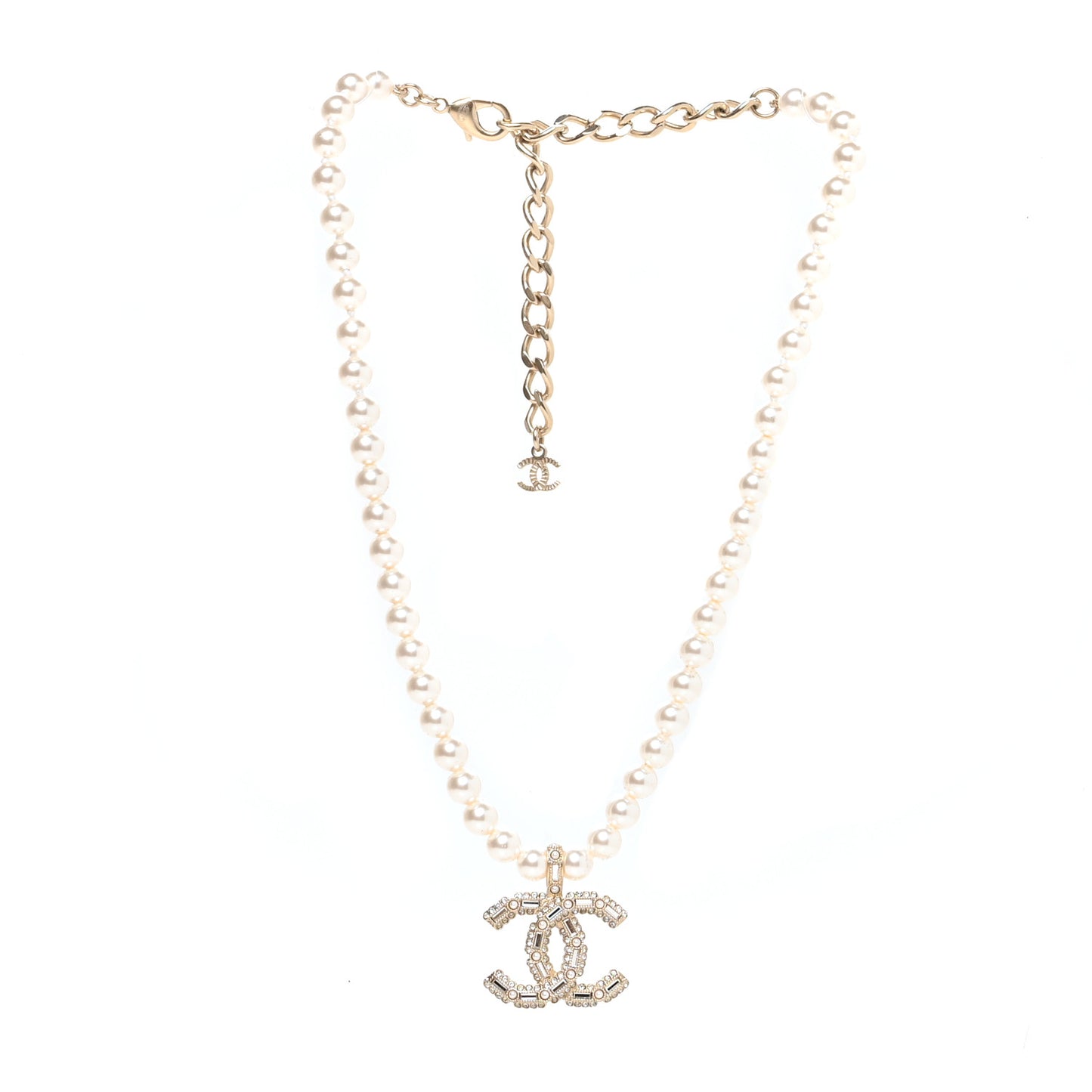 Pearl Crystal Baguette CC Short Necklace Gold