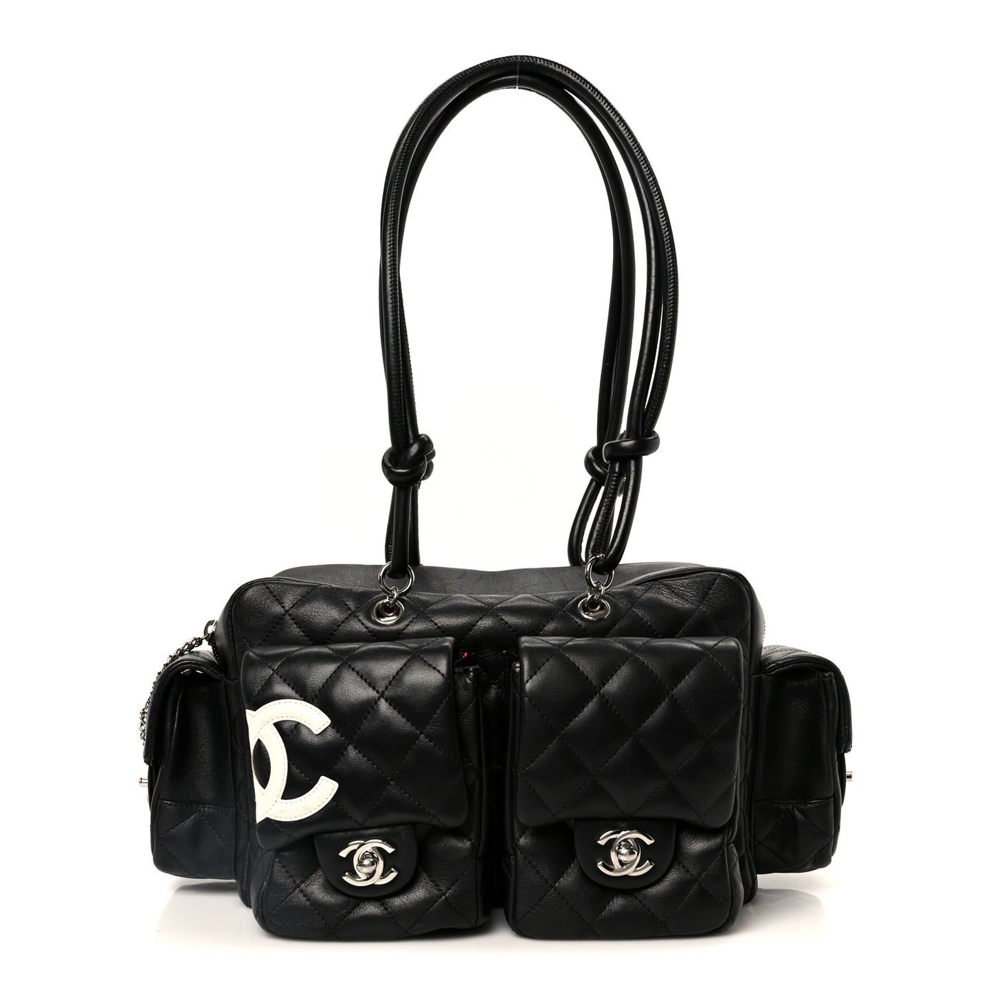 Calfskin Quilted Small Cambon Multipocket Reporter Black White