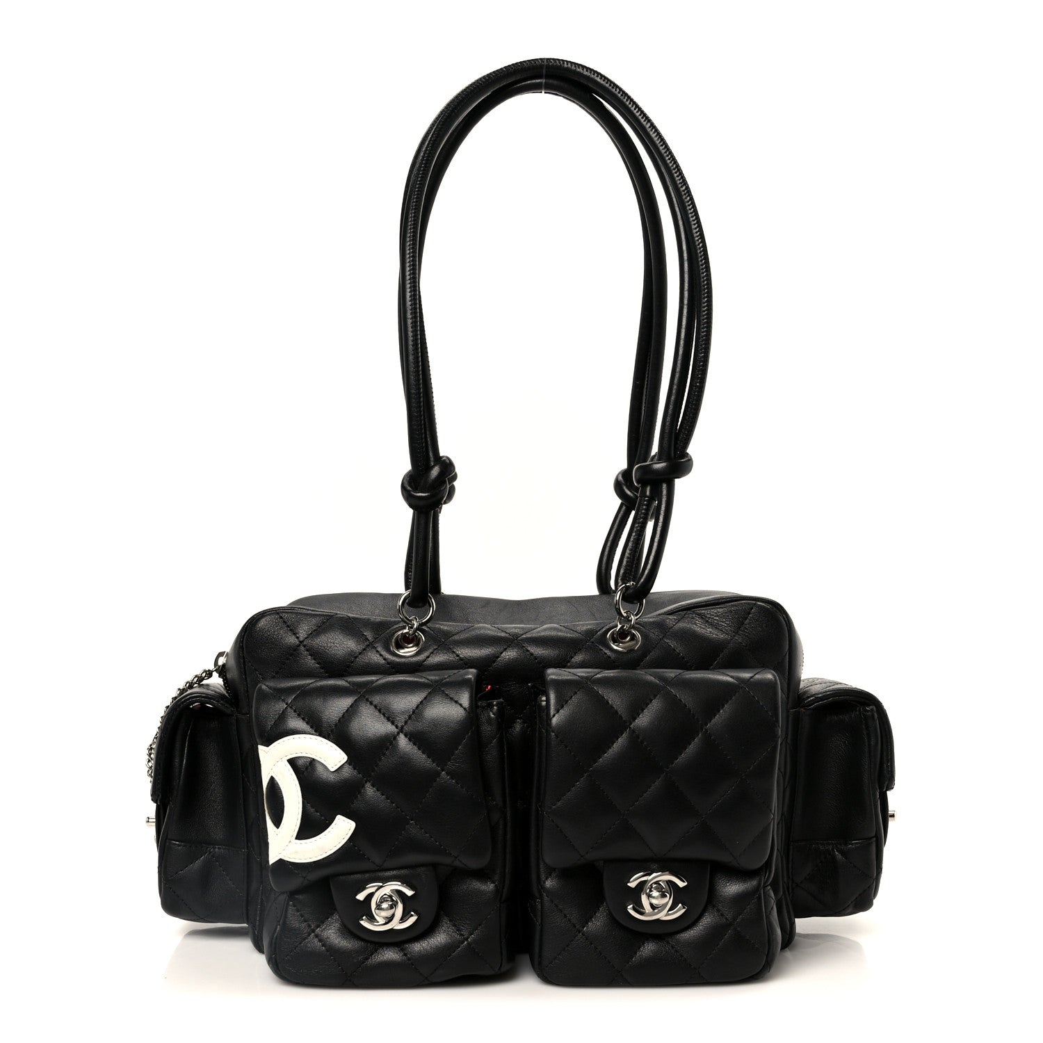 Chanel Calfskin Quilted Small Cambon Multipocket Reporter Black White 1 of 10