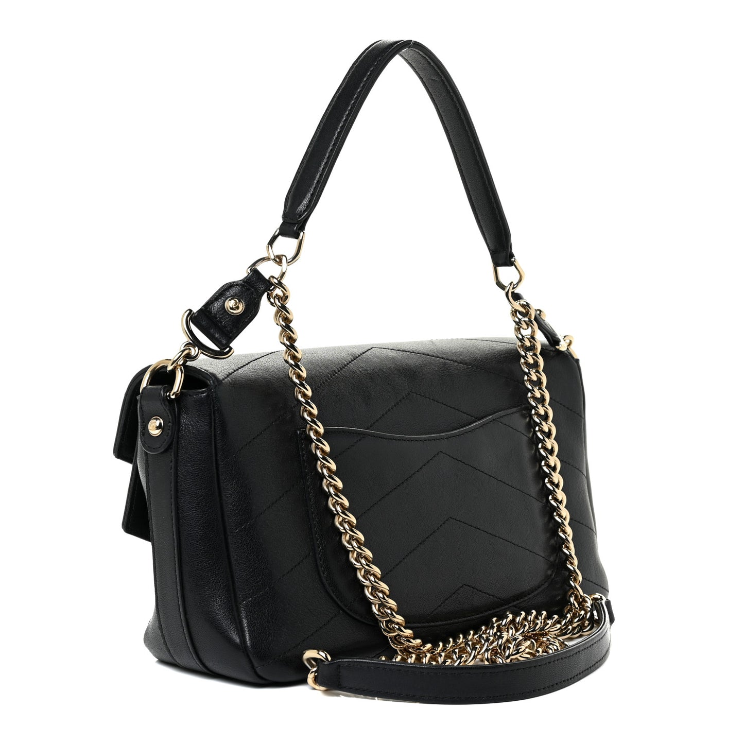 Sheepskin Chevron Quilted Mini Double Chevron Flap Black