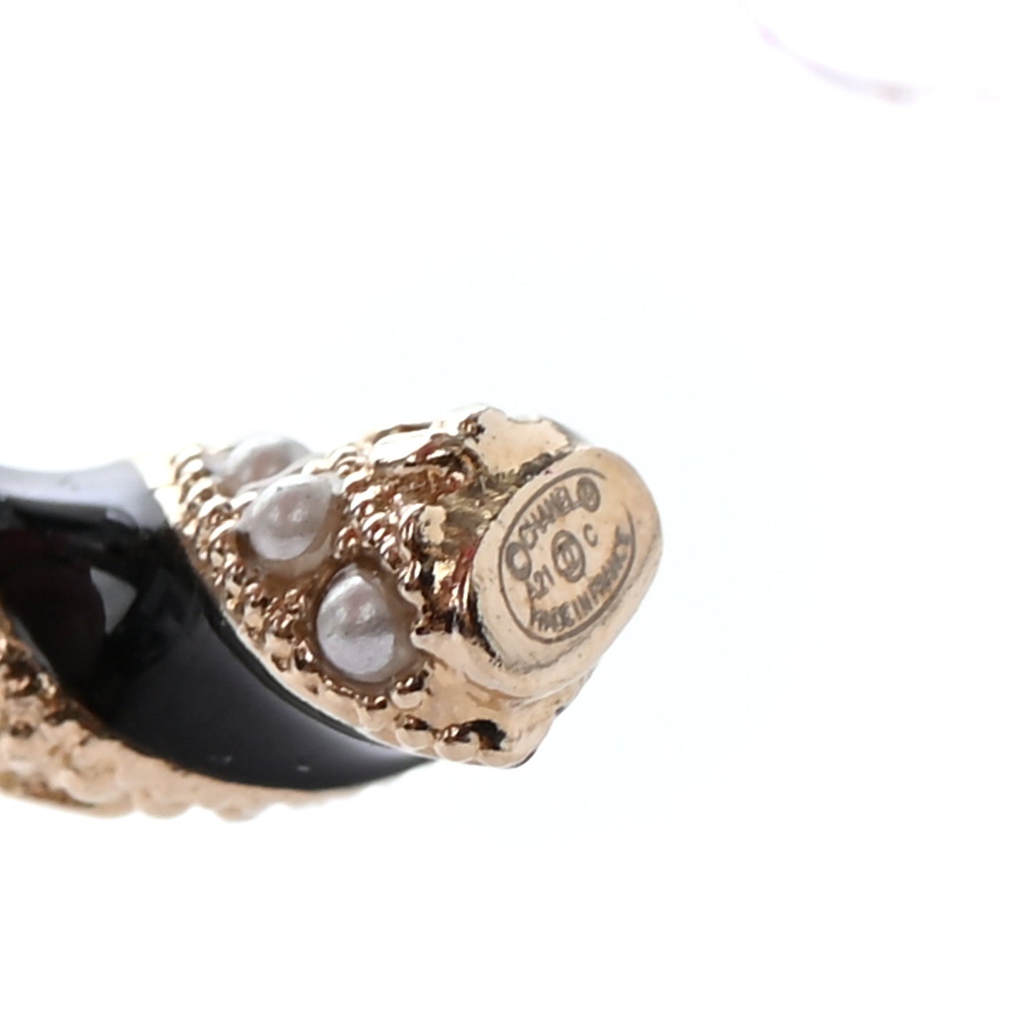 Crystal Pearl Twist CC Hoop Earrings Gold Black