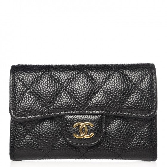Caviar Quilted Flap Card Holder Black
