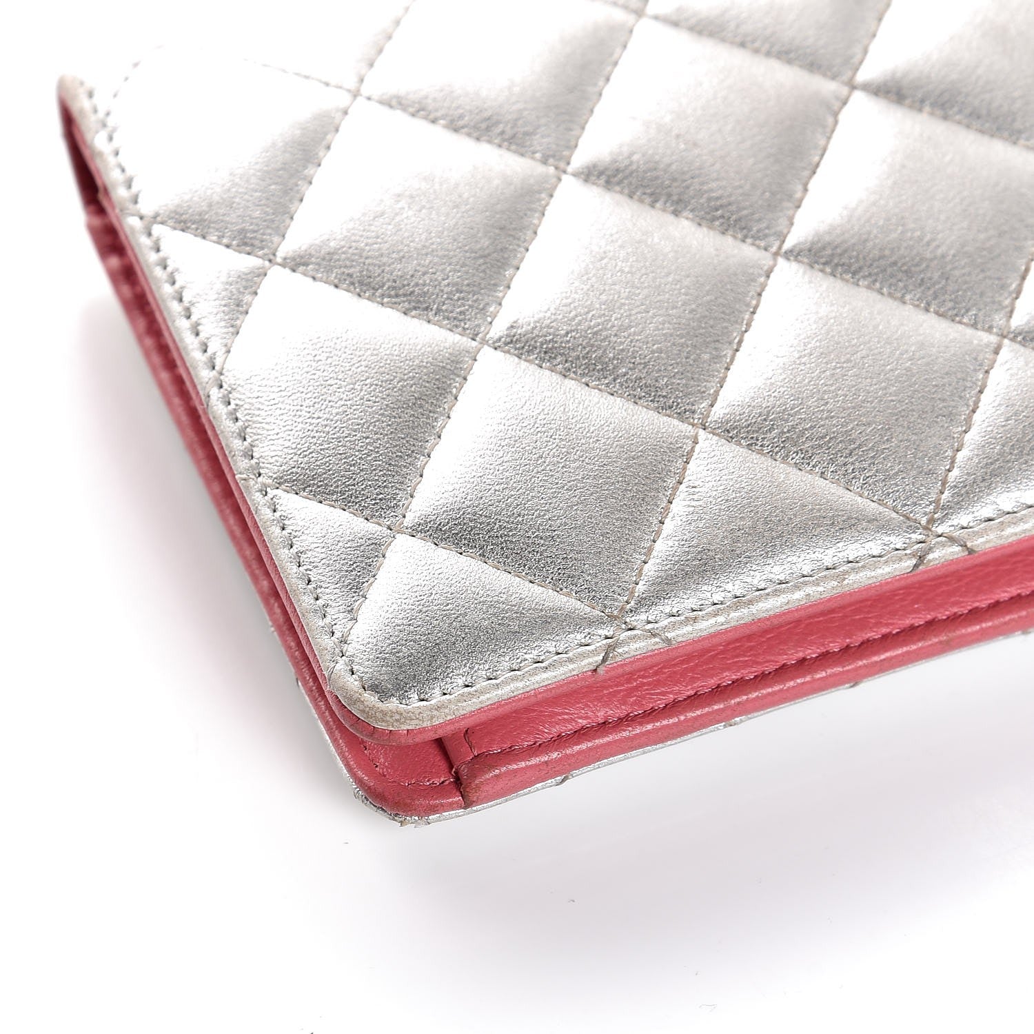 Chanel Metallic Lambskin Quilted Yen Wallet Silver Pink 13 of 13