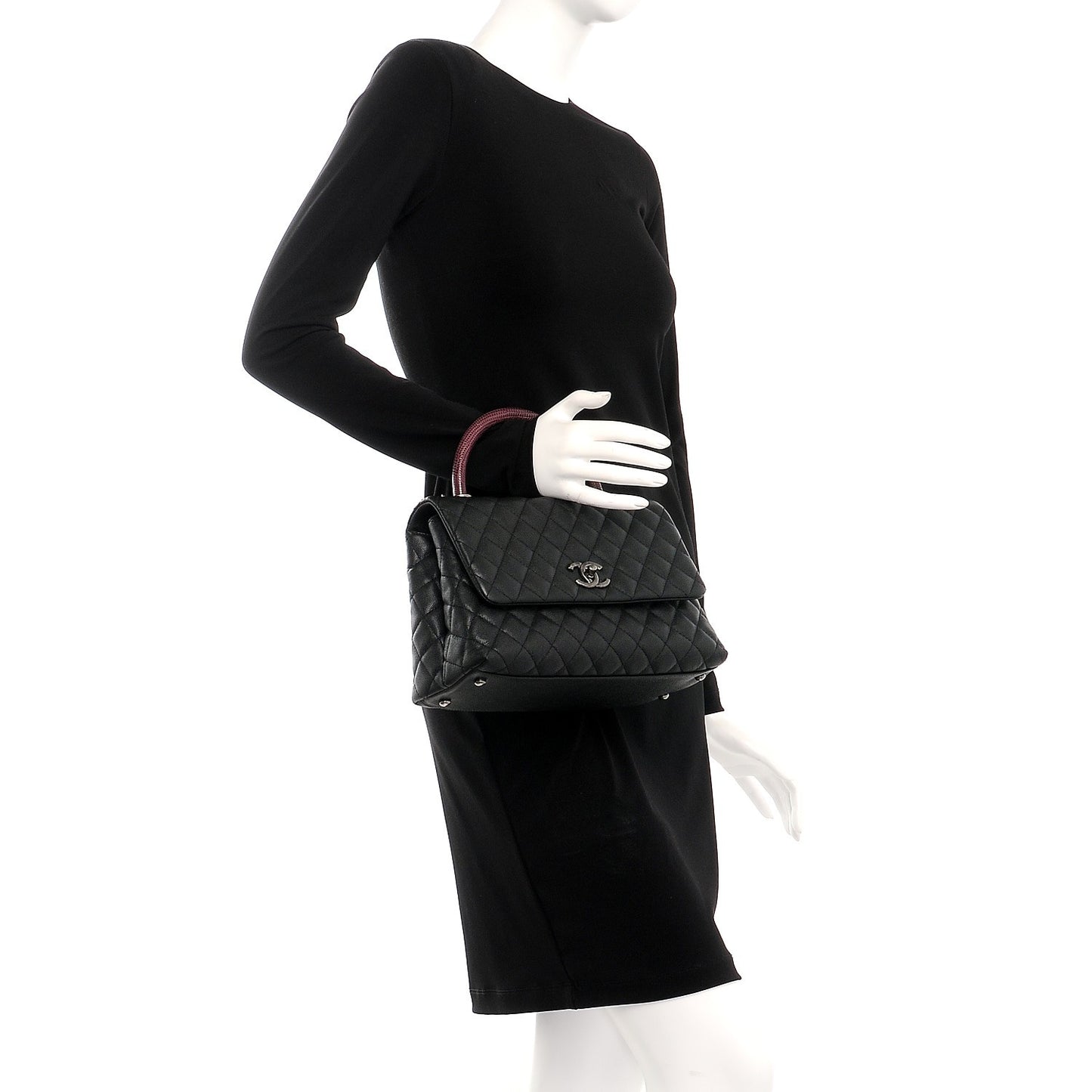Caviar Lizard Quilted Small Coco Handle Flap Black
