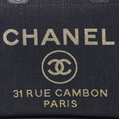 Chanel Lurex Canvas Small Deauville Tote Navy Blue Gold 8 of 12