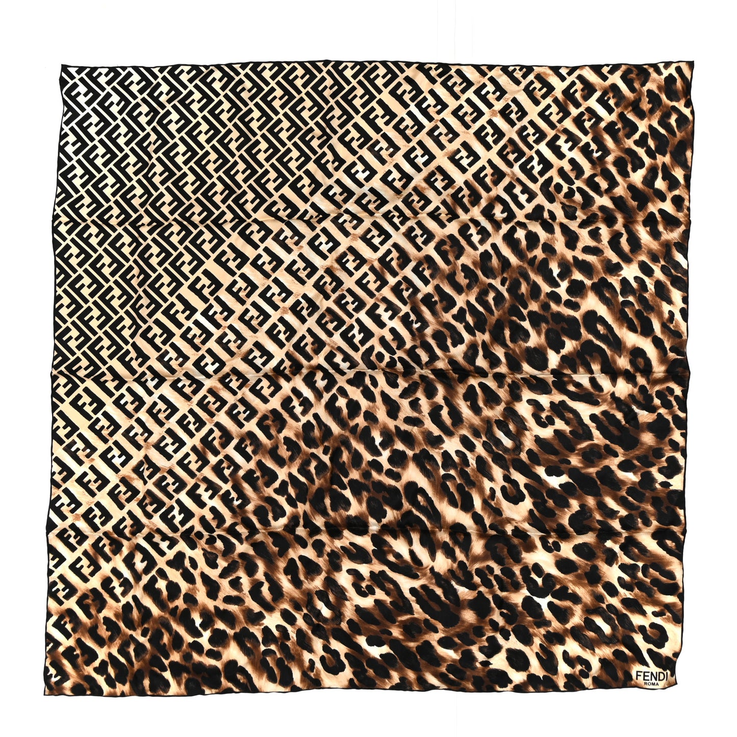 Silk FF Leopard Square Scarf Beige Black