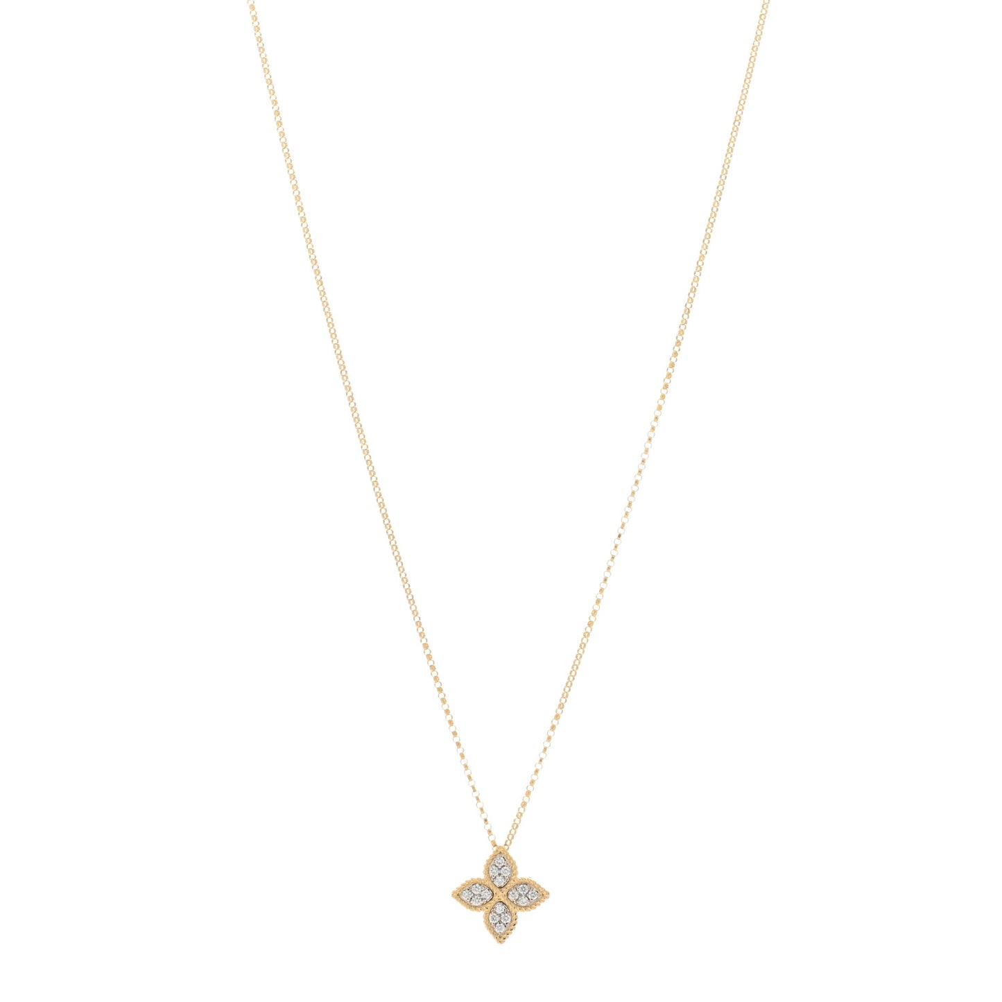 18K Yellow White Gold Diamond Medium Princess Flower Pendant Necklace