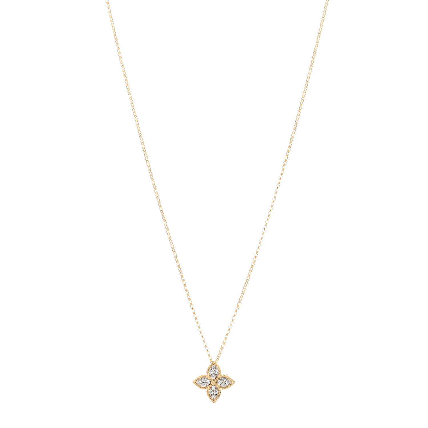 Roberto Coin 18K Yellow White Gold Diamond Medium Princess Flower Pendant Necklace 1 of 3
