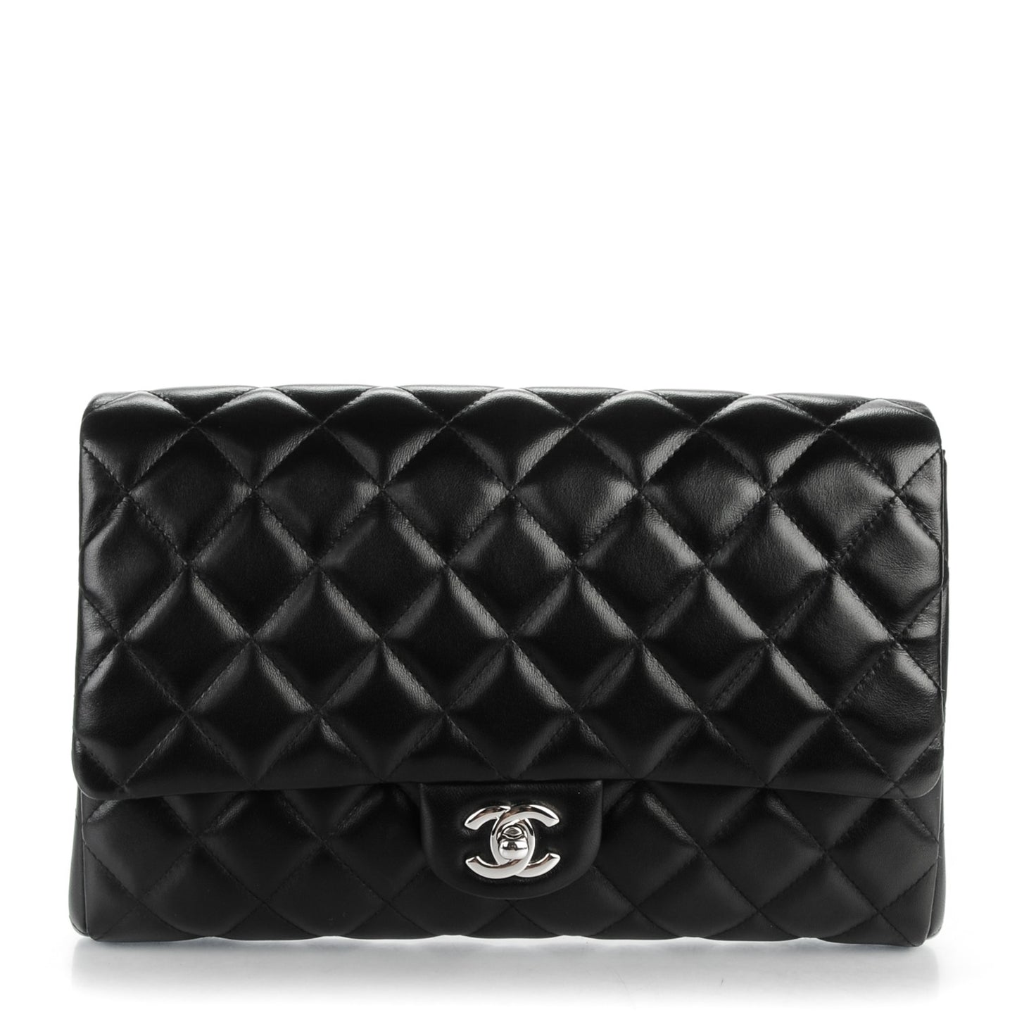 Lambskin Quilted Clutch With Chain Flap Black