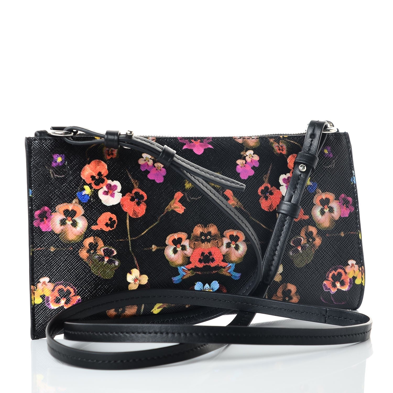 Givenchy Textured Coated Canvas Pansy Print Iconic Pouch Crossbody Black Multicolor 3 of 7