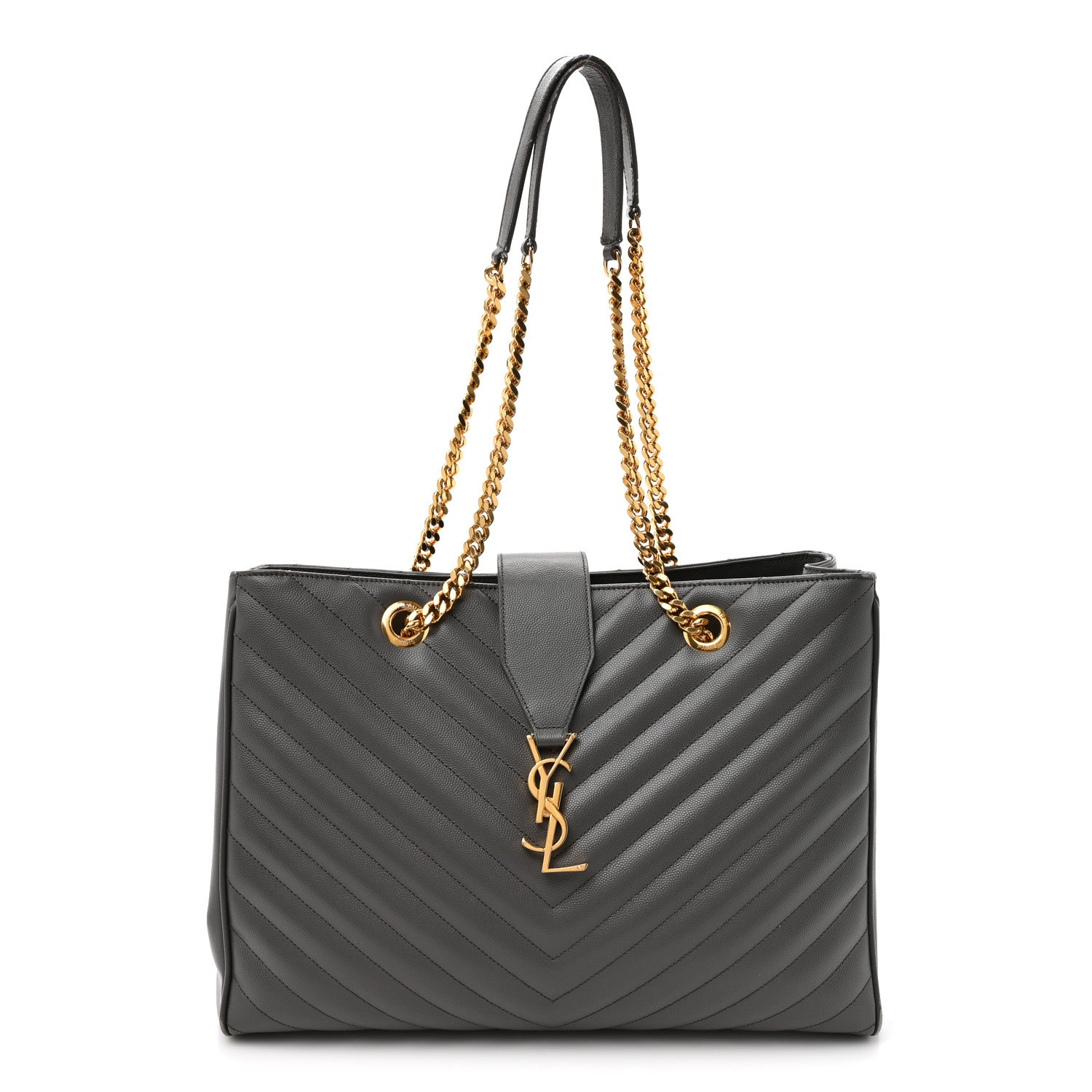 Saint Laurent Grain De Poudre Matelasse Chevron Monogram Shopping Bag Fog 1 of 18