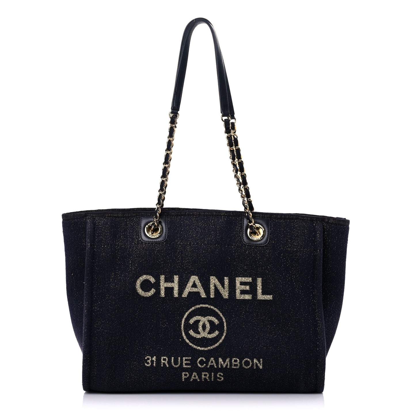 Lurex Canvas Small Deauville Tote Navy Blue Gold